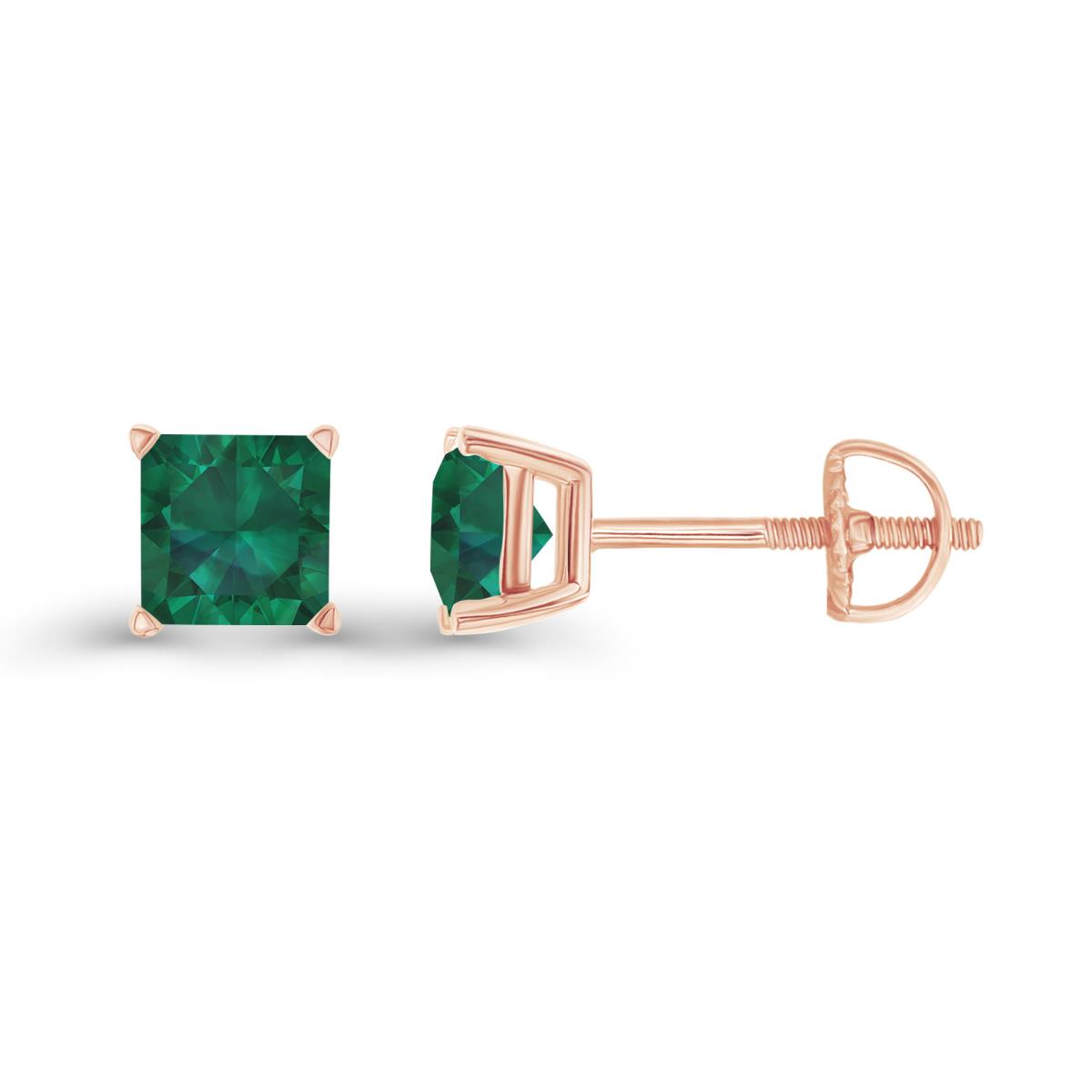 Sterling Silver Rose 5mm Square Created Emerald Screwback Stud Earring