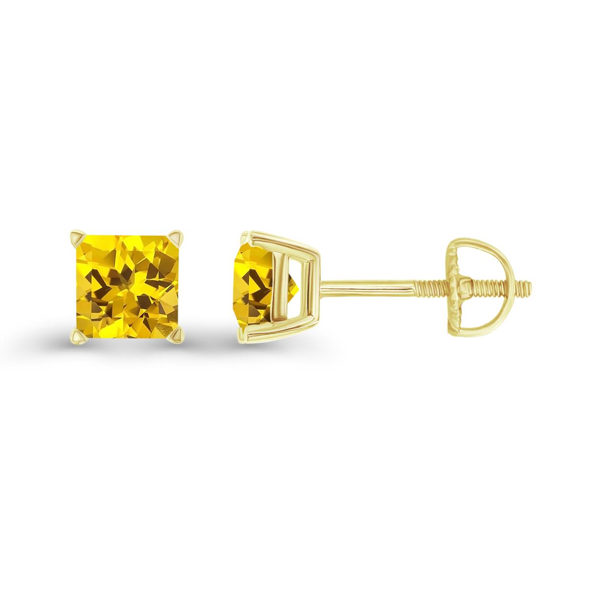 Sterling Silver Yellow 5mm Square Created Yellow Sapphire Screwback Stud Earring
