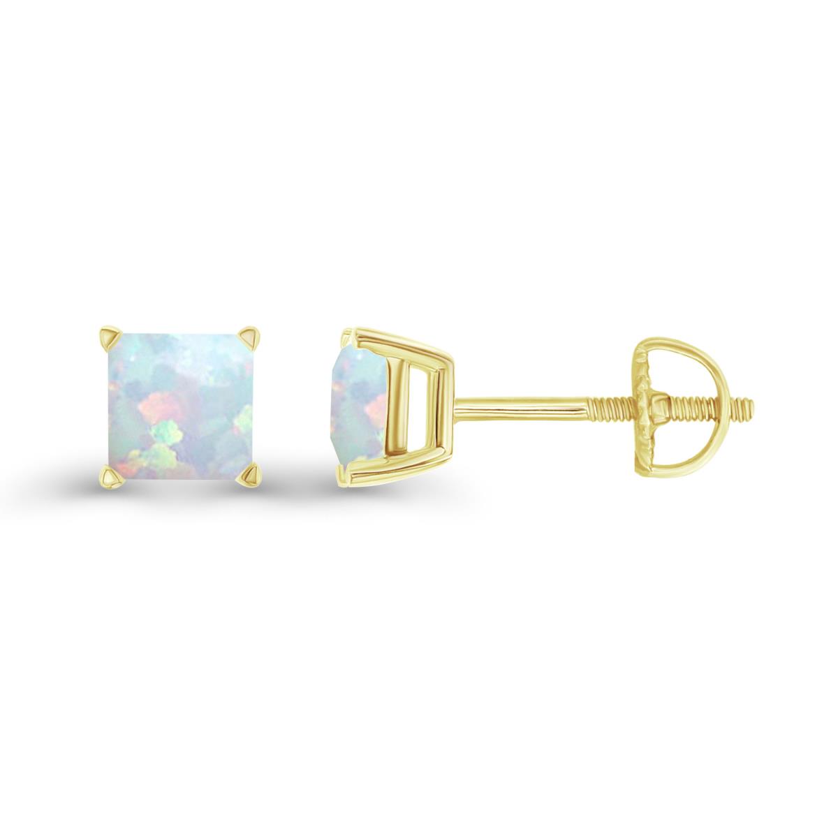 Sterling Silver Yellow 5mm Square Created Opal Screwback Stud Earring