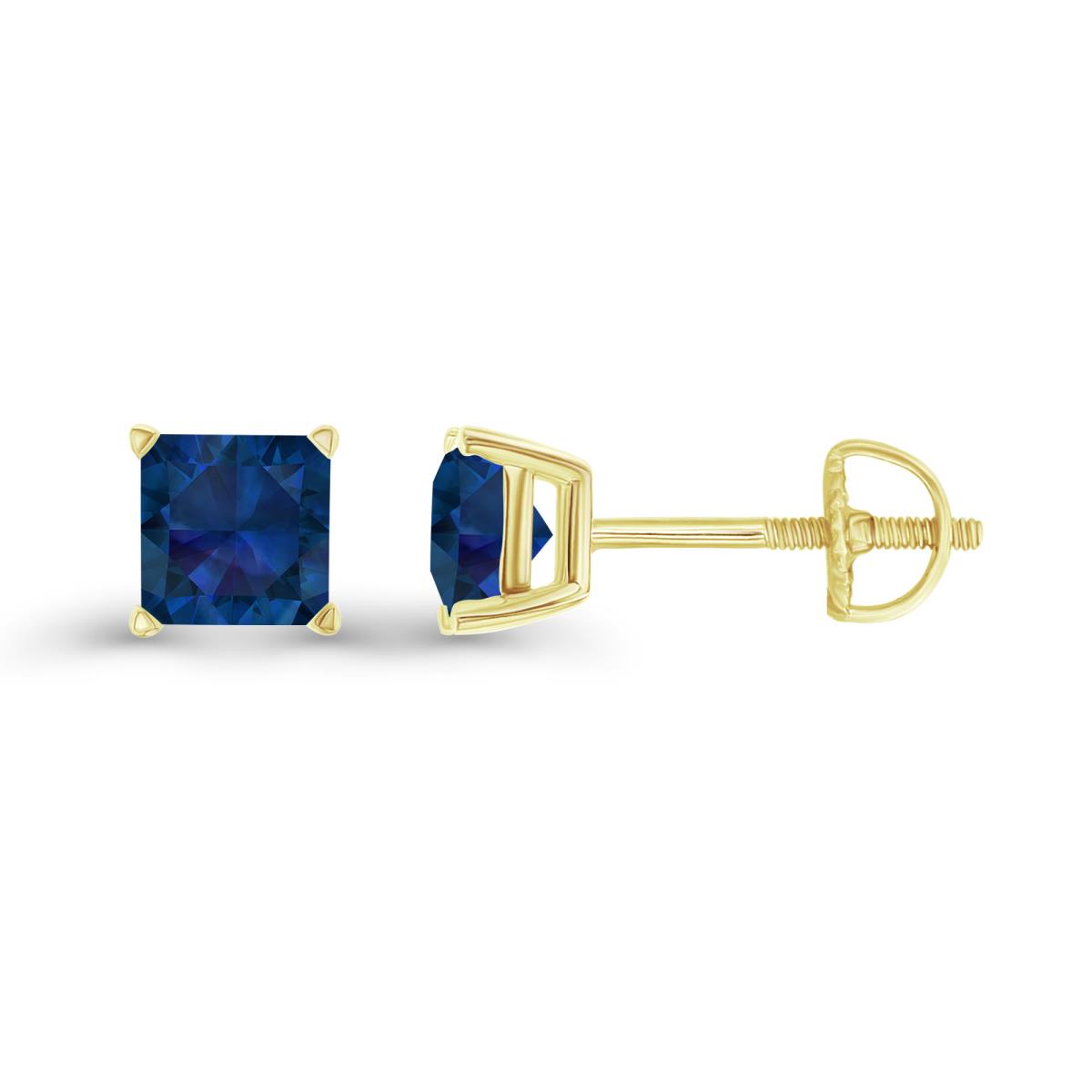 Sterling Silver Yellow 5mm Square Created Blue Sapphire Screwback Stud Earring