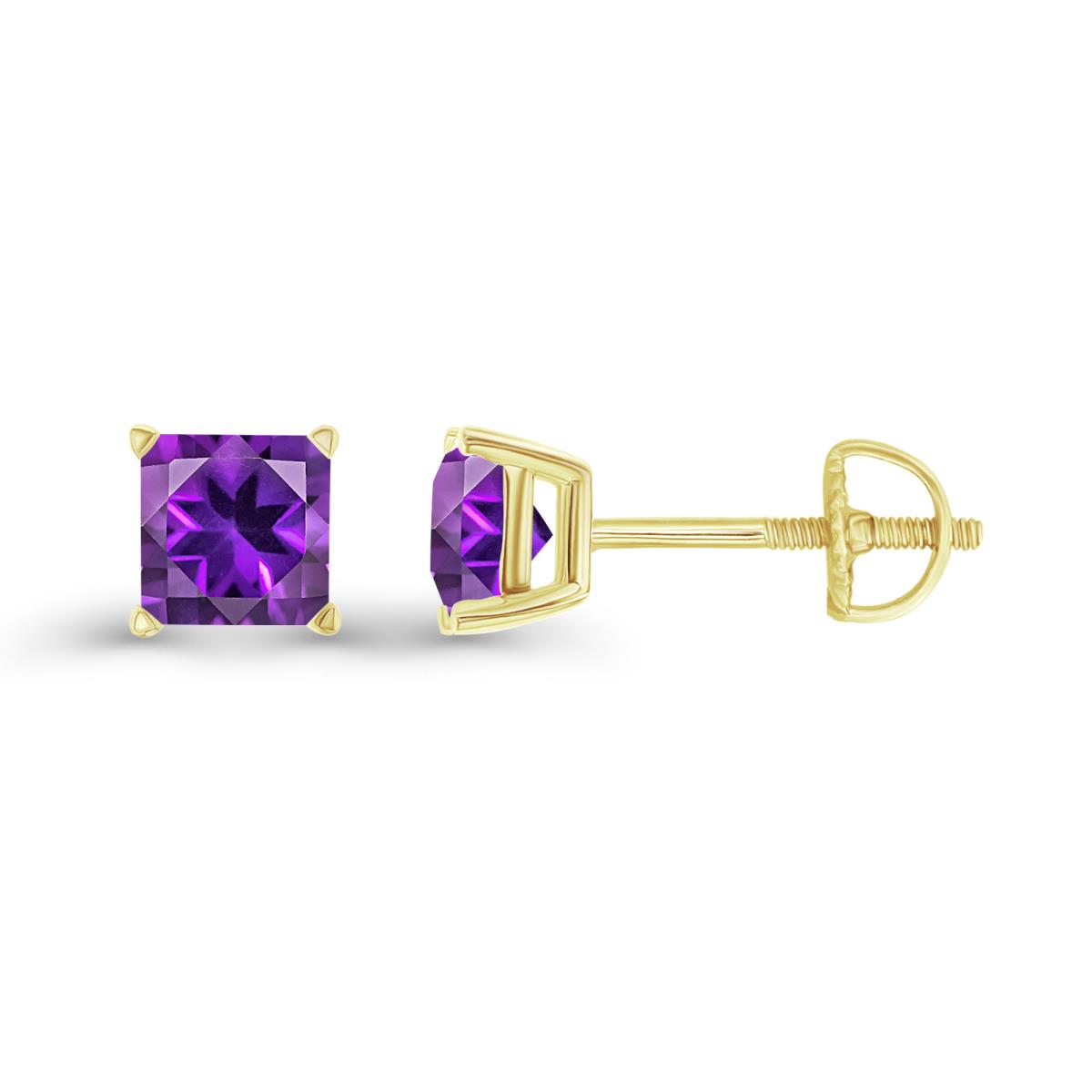 Sterling Silver Yellow 5mm Square Amethyst Screwback Stud Earring