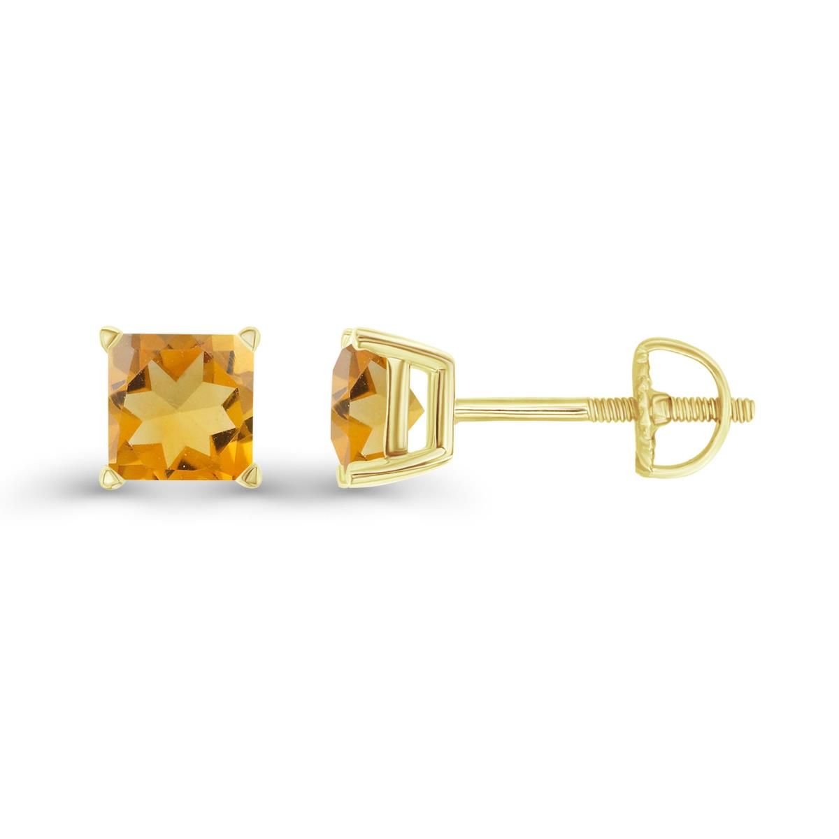 Sterling Silver Yellow 5mm Square Citrine Screwback Stud Earring