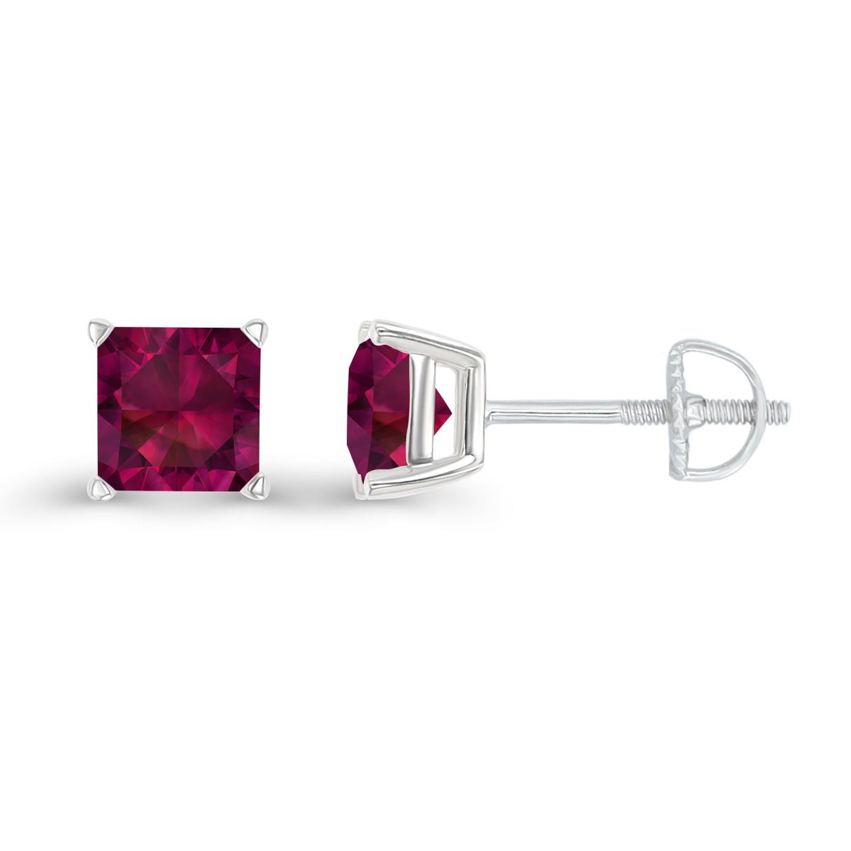 Sterling Silver Rhodium 6mm Square Created Ruby Screwback Stud Earring