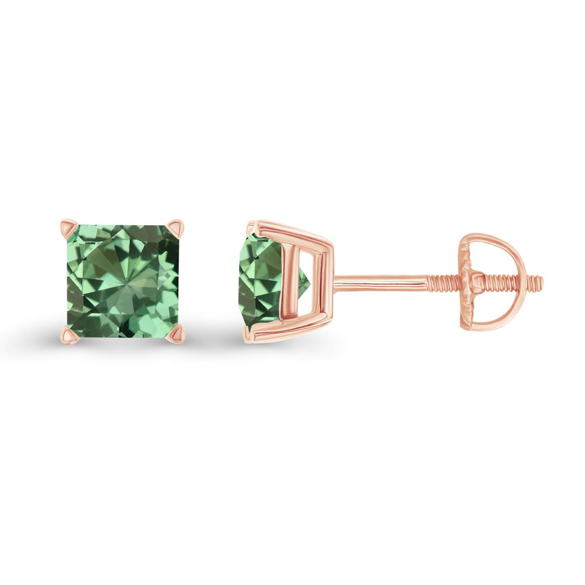 Sterling Silver Rose 6mm Square Created Green Sapphire Screwback Stud Earring