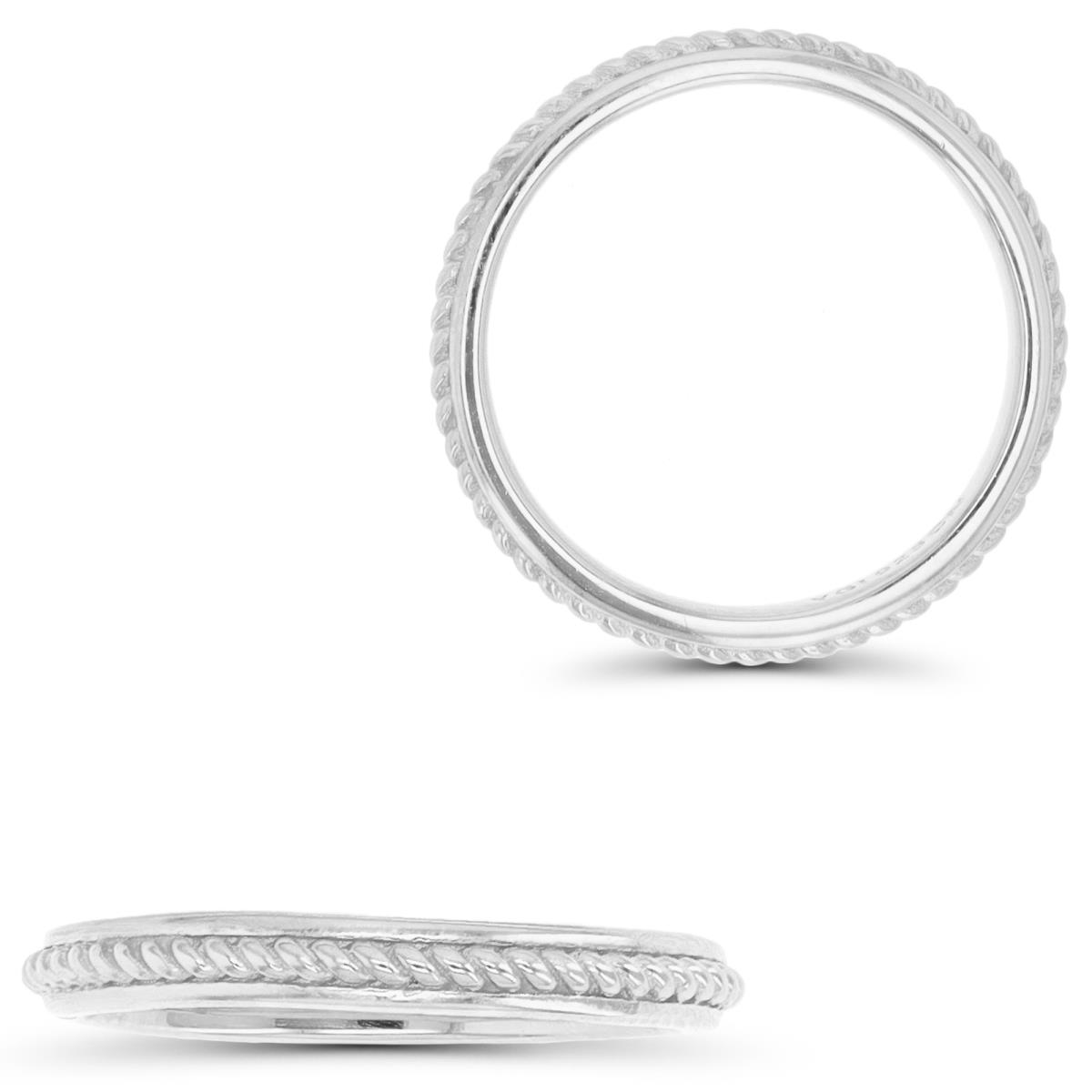 Sterling Silver Rhodium 2.5MM Polished & Twisted Band Ring