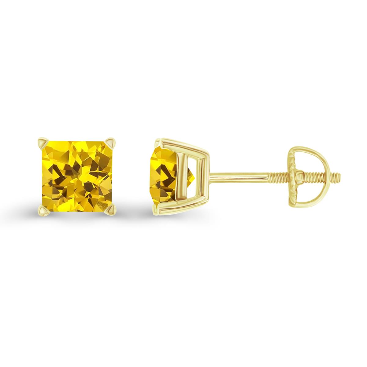 Sterling Silver Yellow 6mm Square Created Yellow Sapphire Screwback Stud Earring