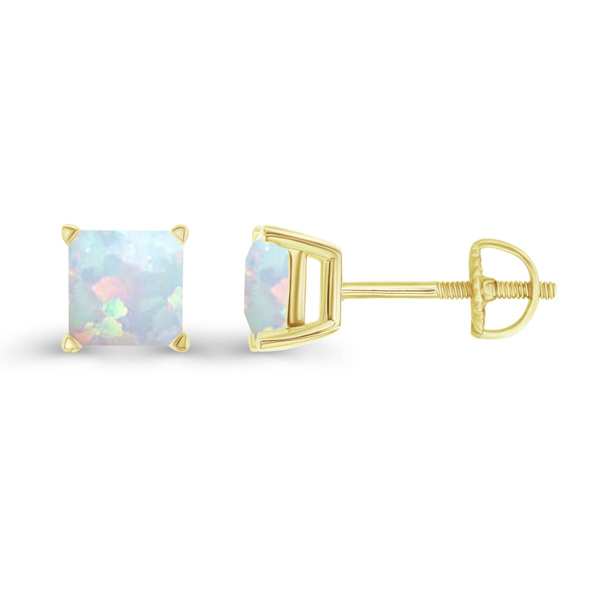 Sterling Silver Yellow 6mm Square Created Opal Screwback Stud Earring