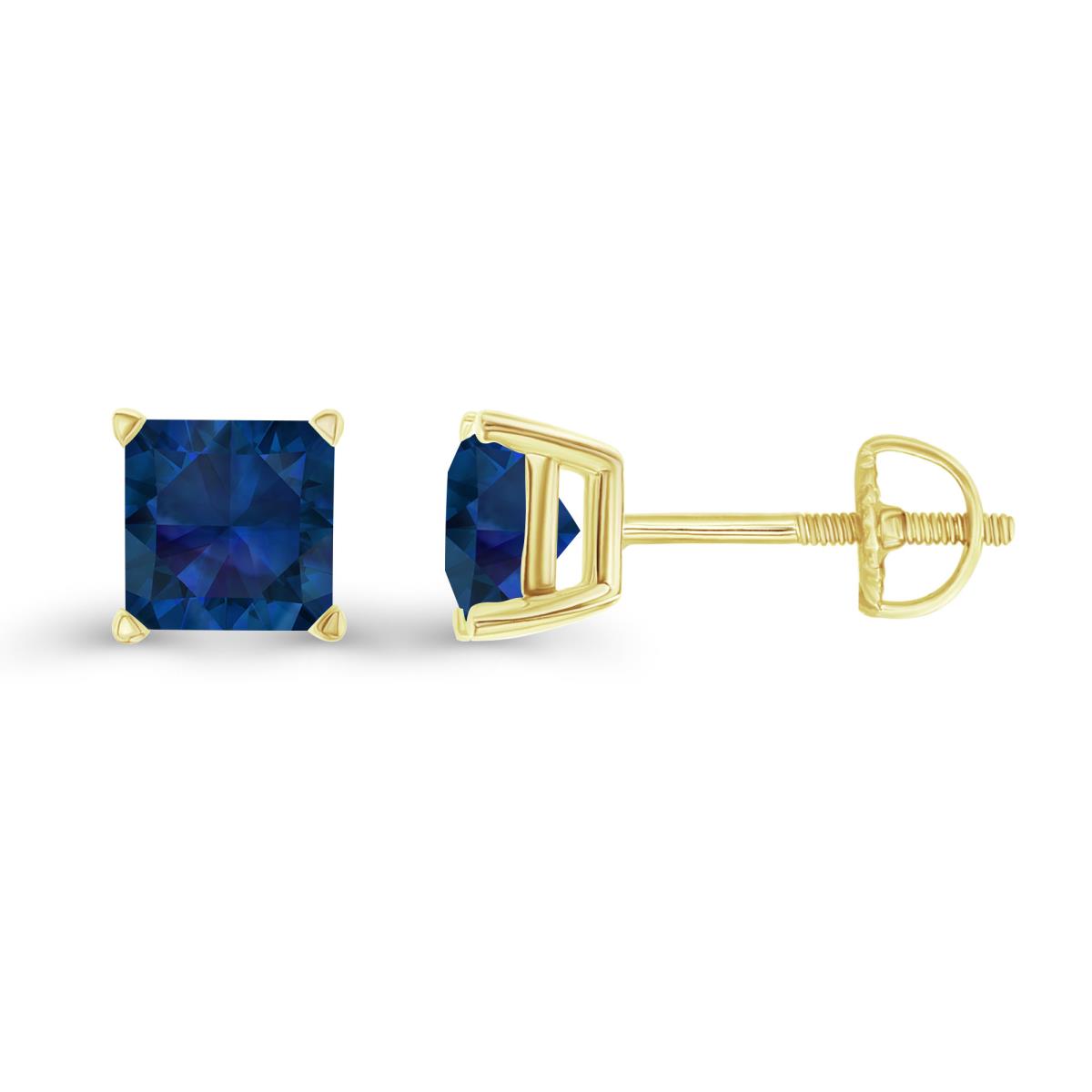 Sterling Silver Yellow 6mm Square Created Blue Sapphire Screwback Stud Earring