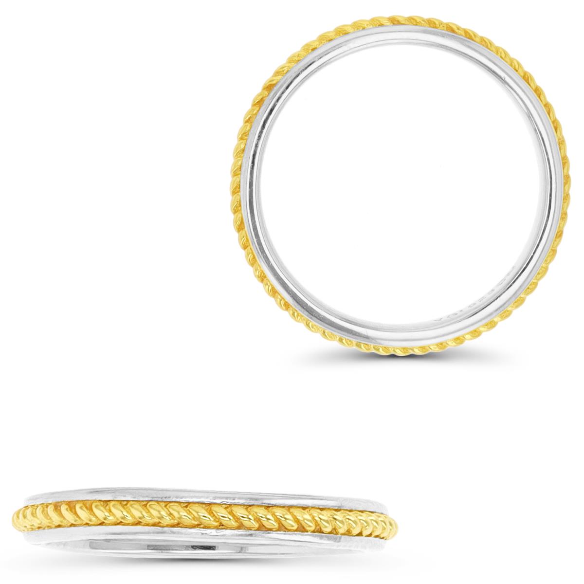 Sterling Silver Yellow & White 2.5MM Polished & Twisted Band Ring