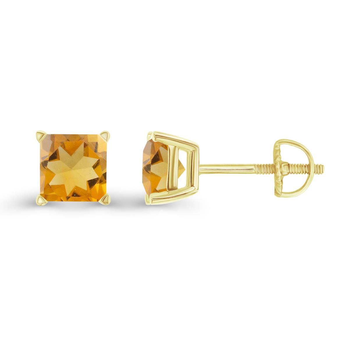 Sterling Silver Yellow 6mm Square Citrine Screwback Stud Earring