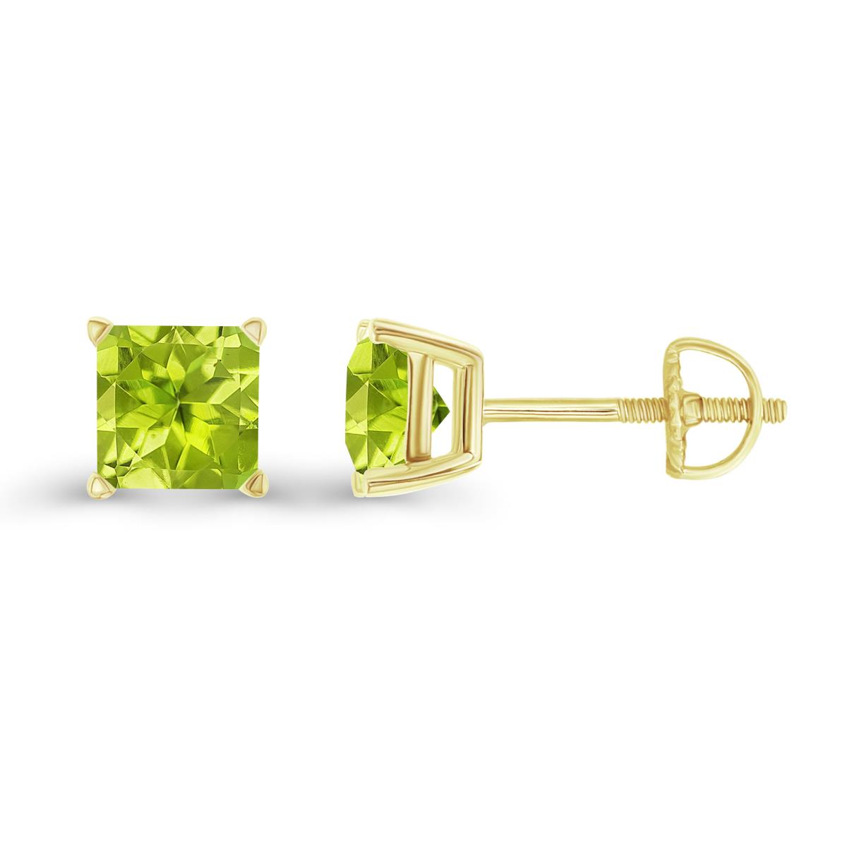 Sterling Silver Yellow 6mm Square Peridot Screwback Stud Earring