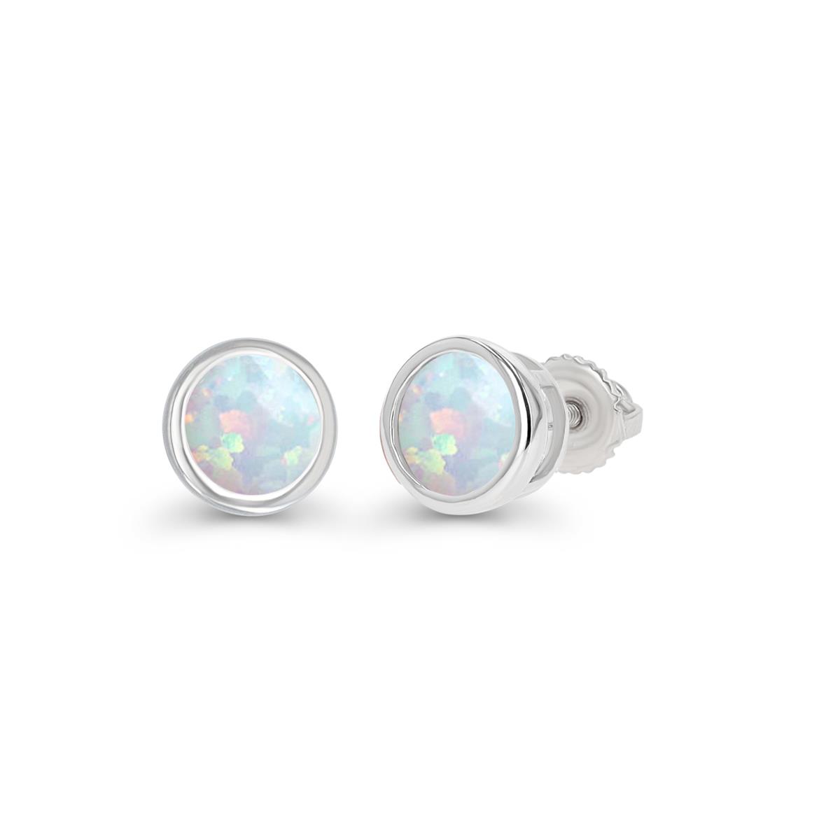 Sterling Silver Rhodium 4mm Rd Bezel Created Opal Screwback Stud Earring