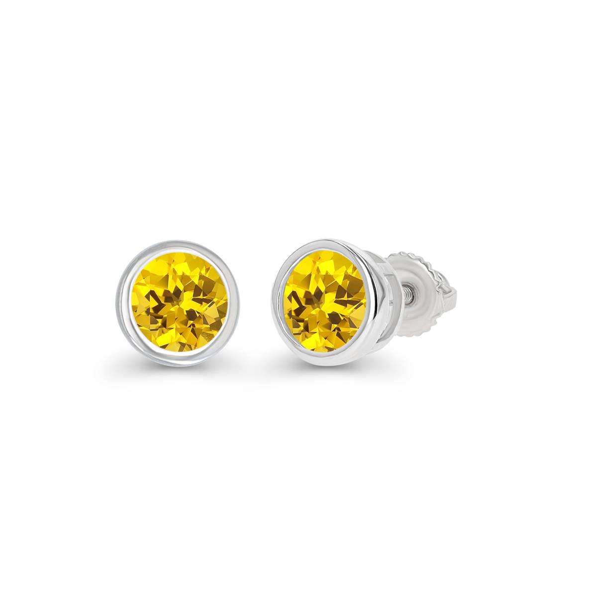 Sterling Silver Rhodium 4mm Rd Bezel Created Yellow Sapphire Screwback Stud Earring
