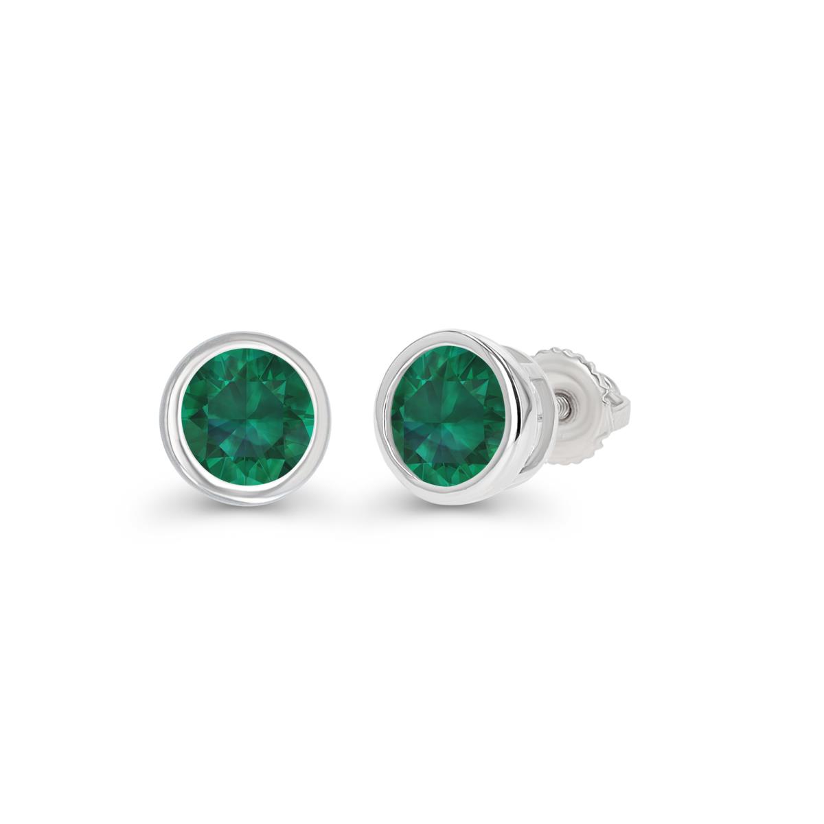 Sterling Silver Rhodium 4mm Rd Bezel Created Emerald Screwback Stud Earring
