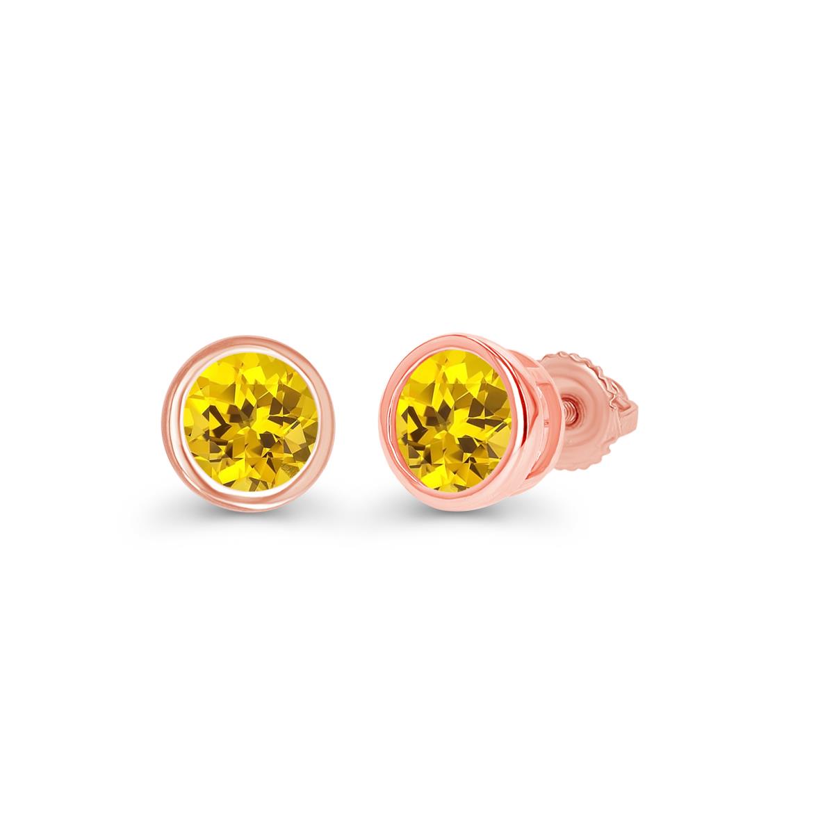 Sterling Silver Rose 4mm Rd Bezel Created Yellow Sapphire Screwback Stud Earring