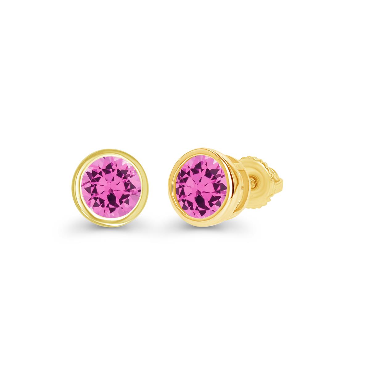 Sterling Silver Yellow 4mm Rd Bezel Created Pink Sapphire Screwback Stud Earring