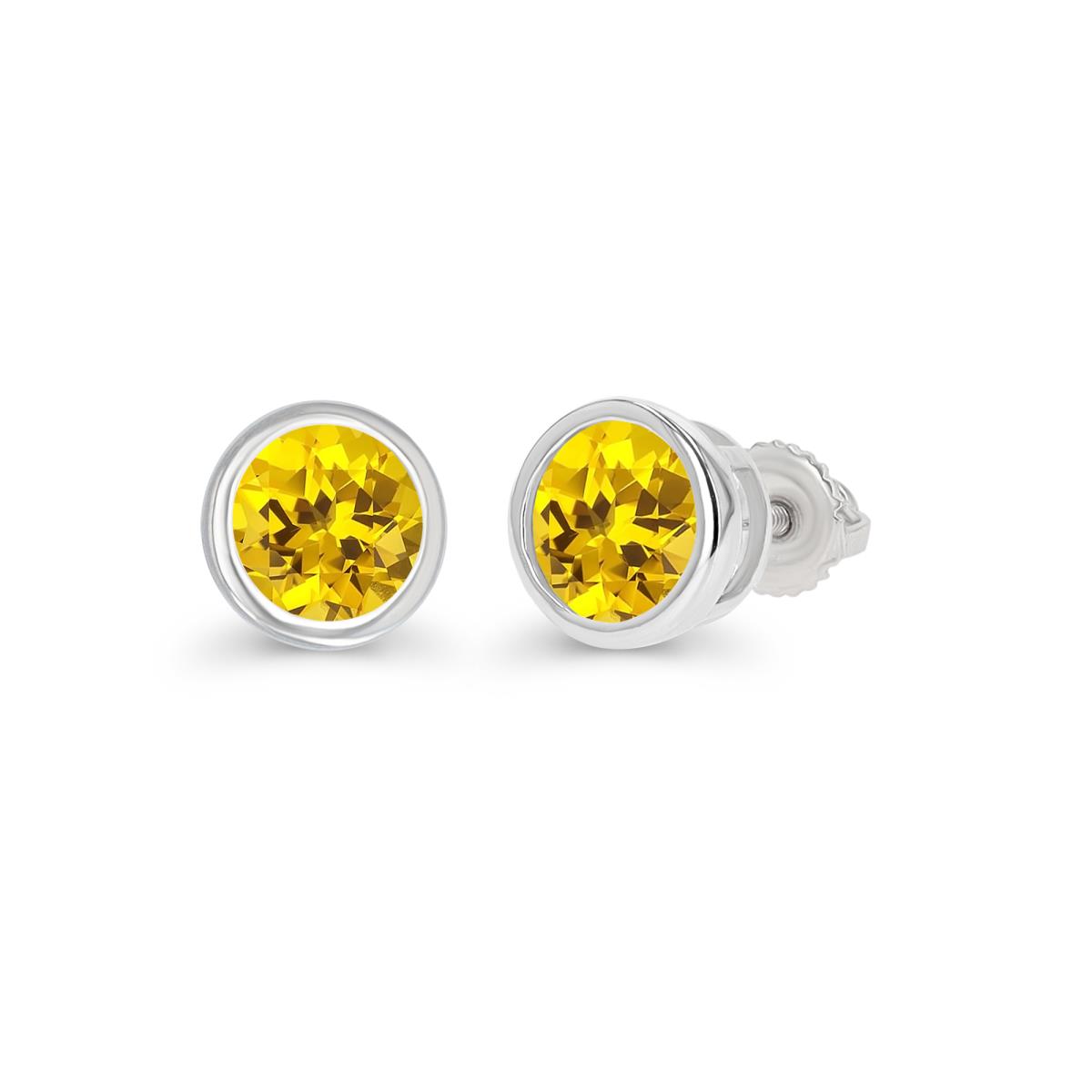 Sterling Silver Rhodium 5mm Rd Bezel Created Yellow Sapphire Screwback Stud Earring
