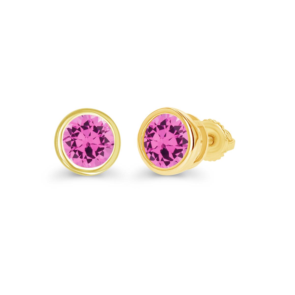 Sterling Silver Yellow 5mm Rd Bezel Created Pink Sapphire Screwback Stud Earring