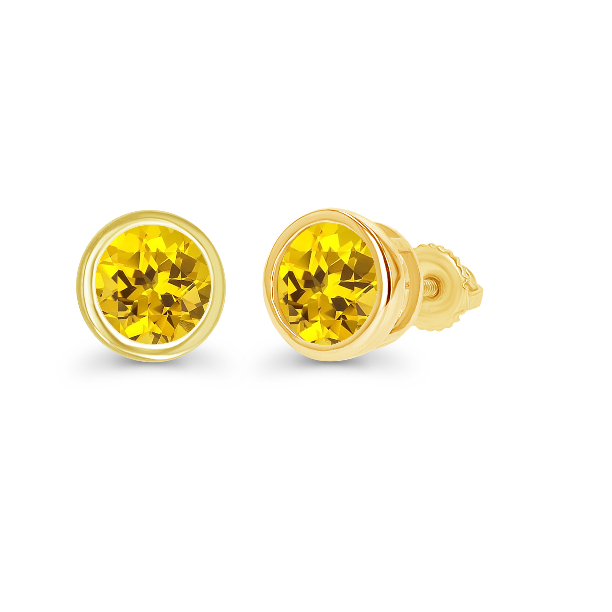 Sterling Silver Yellow 6mm Rd Bezel Created Yellow Sapphire Screwback Stud Earring