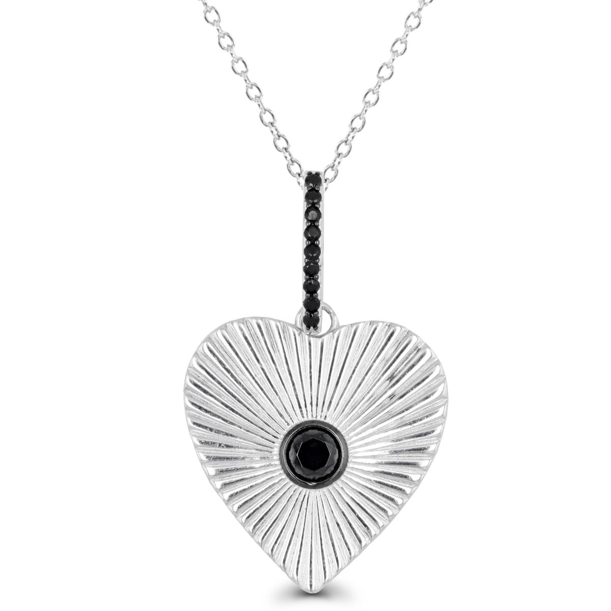 Sterling Silver Rhodium & Black 38X23.5MM Heart Black Spinel 18" Necklace