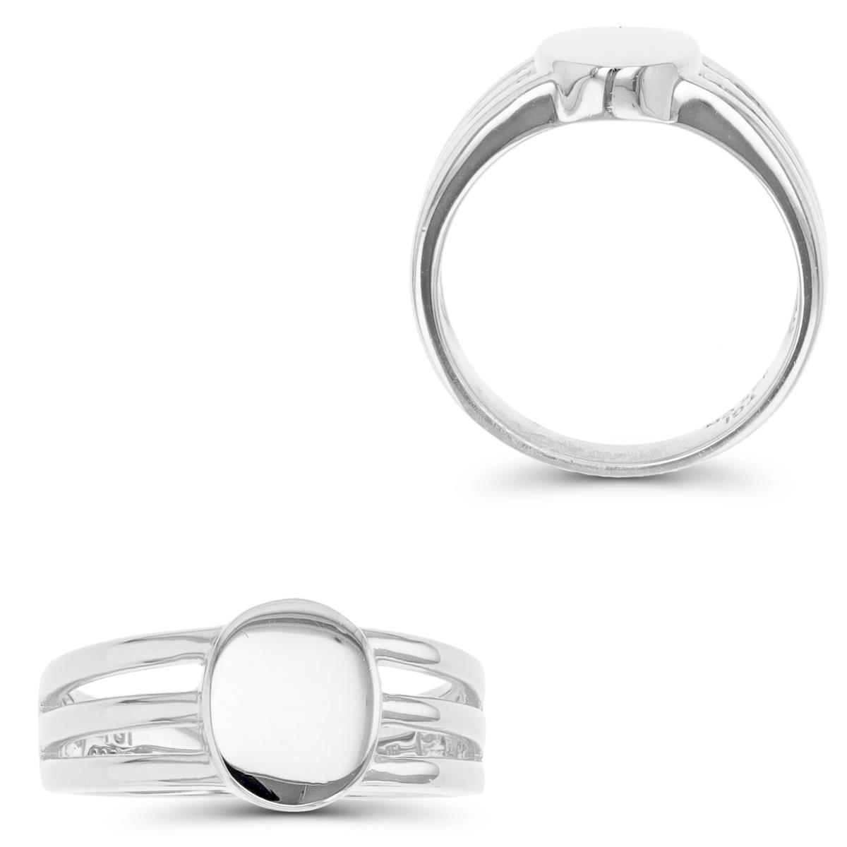 Sterling Silver Rhodium 9MM Polished Signet Ring