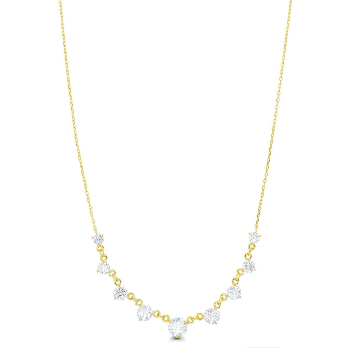 Sterling Silver Yellow 1 Micron 6.5MM Multisizes White CZ 16+2" Necklace