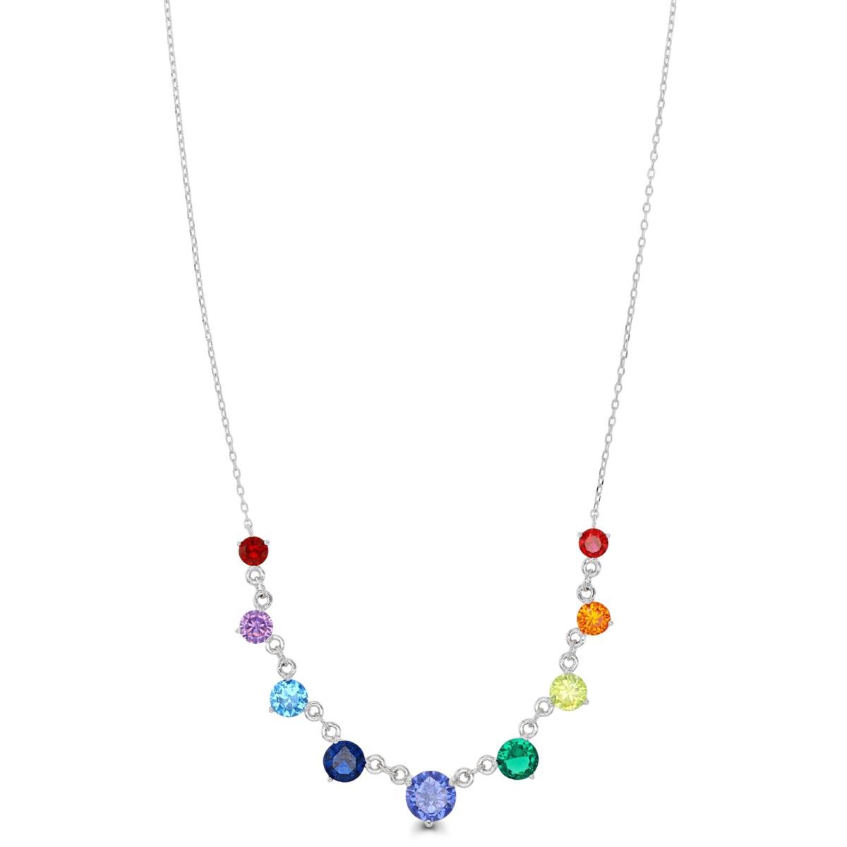 Sterling Silver Rhodium 6.5MM Multisizes Multicolor 16+2" Necklace