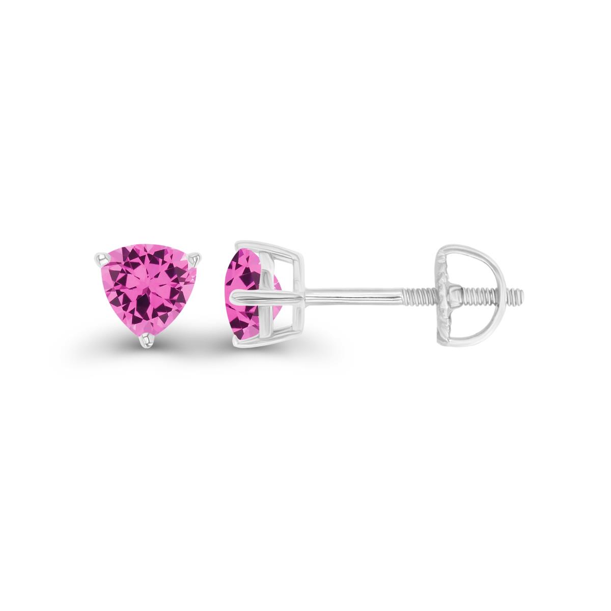Sterling Silver Rhodium 4mm Triangle Created Pink Sapphire Screwback Stud Earring