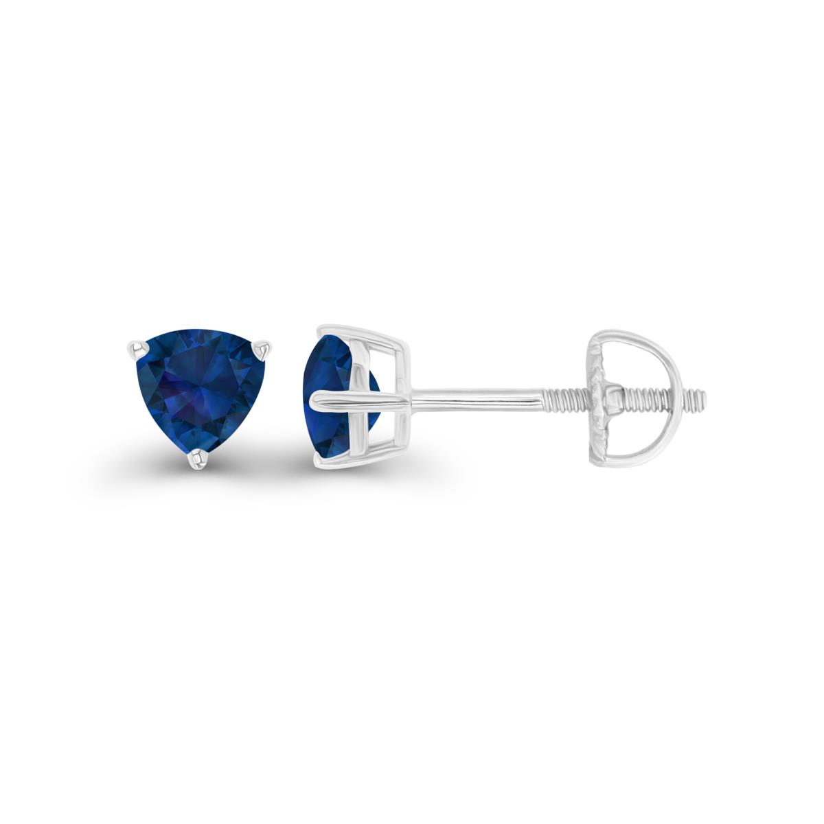 Sterling Silver Rhodium 4mm Triangle Created Blue Sapphire Screwback Stud Earring