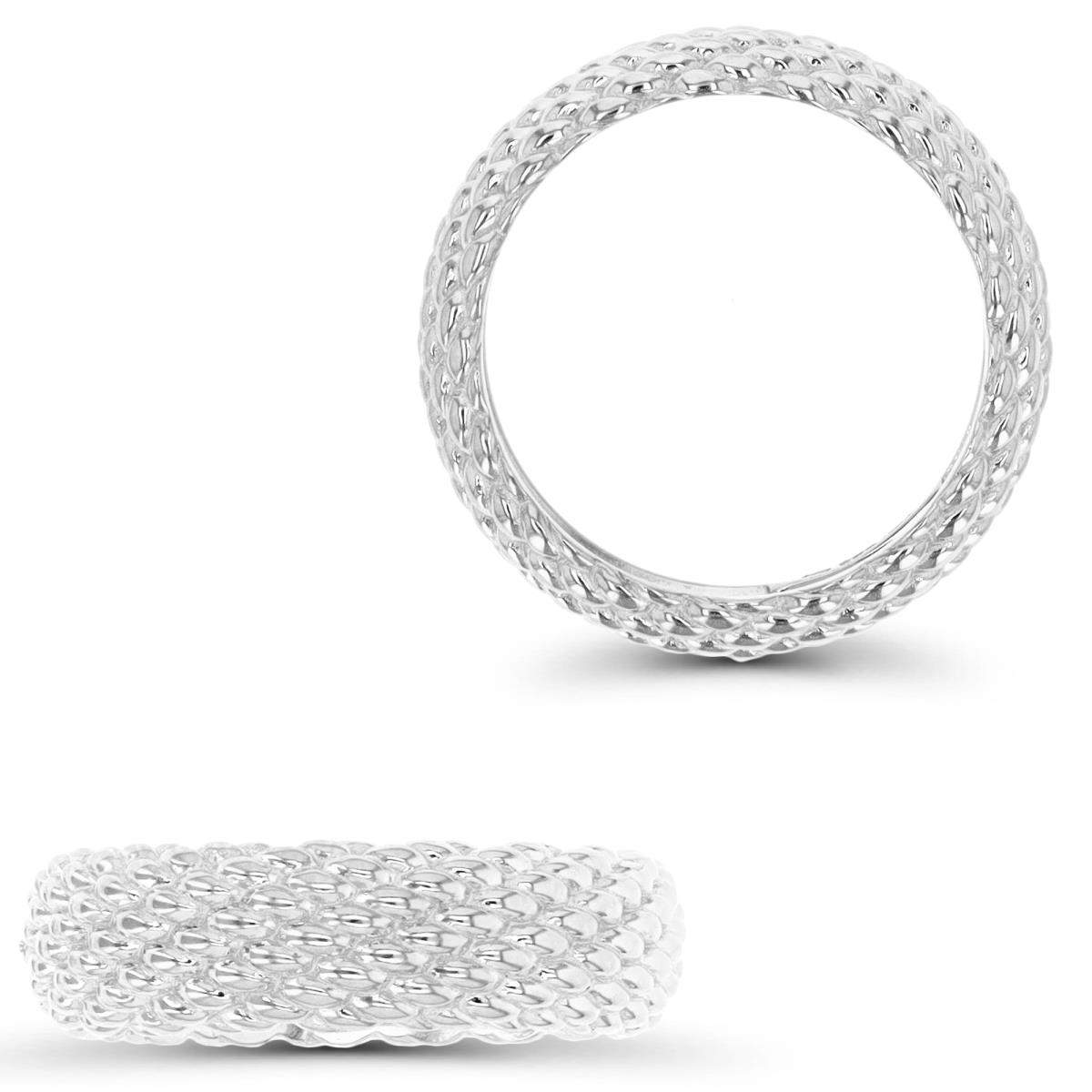 Sterling Silver Rhodium 5.7MM Textured Band Ring