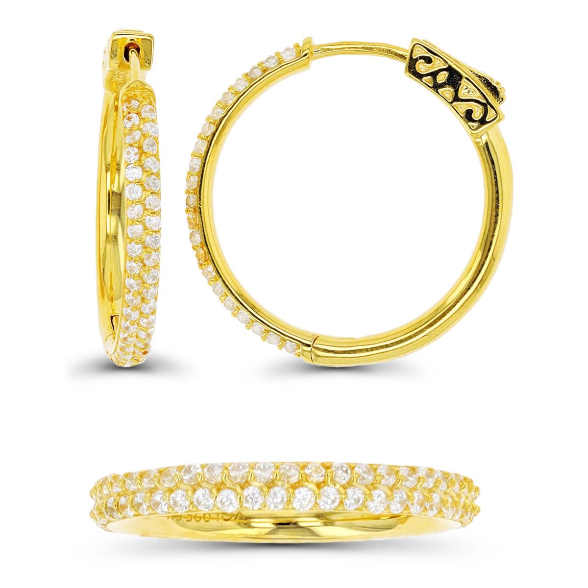 Sterling Silver Yellow 1-Micron 2.7mm 2-Row Pave Ring & Hoop Earring Set