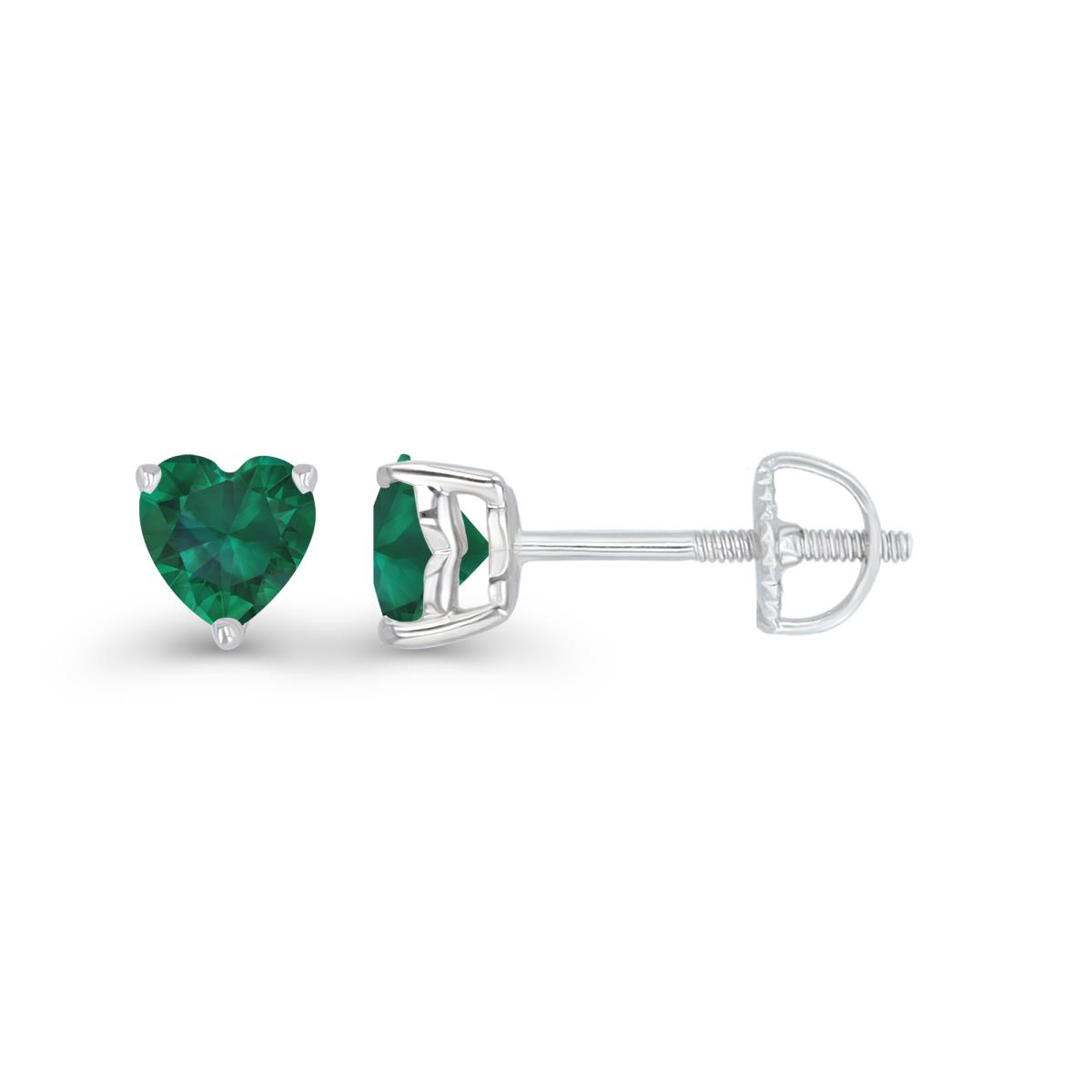 Sterling Silver Rhodium 4mm Heart Created Emerald Screwback Stud Earring