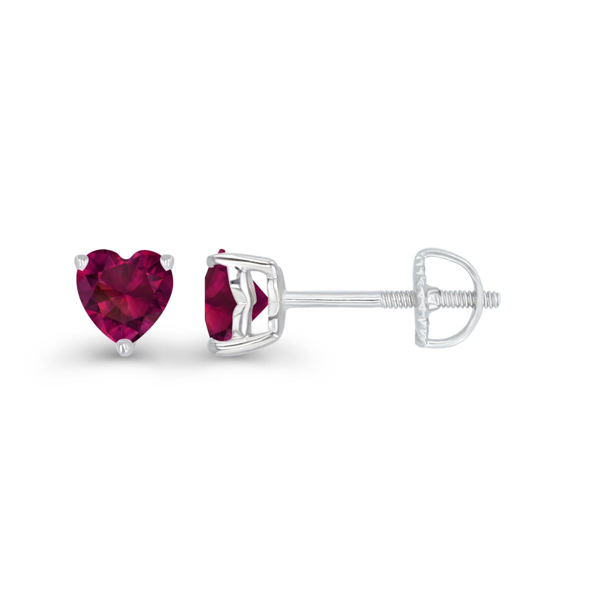 Sterling Silver Rhodium 4mm Heart Created Ruby Screwback Stud Earring