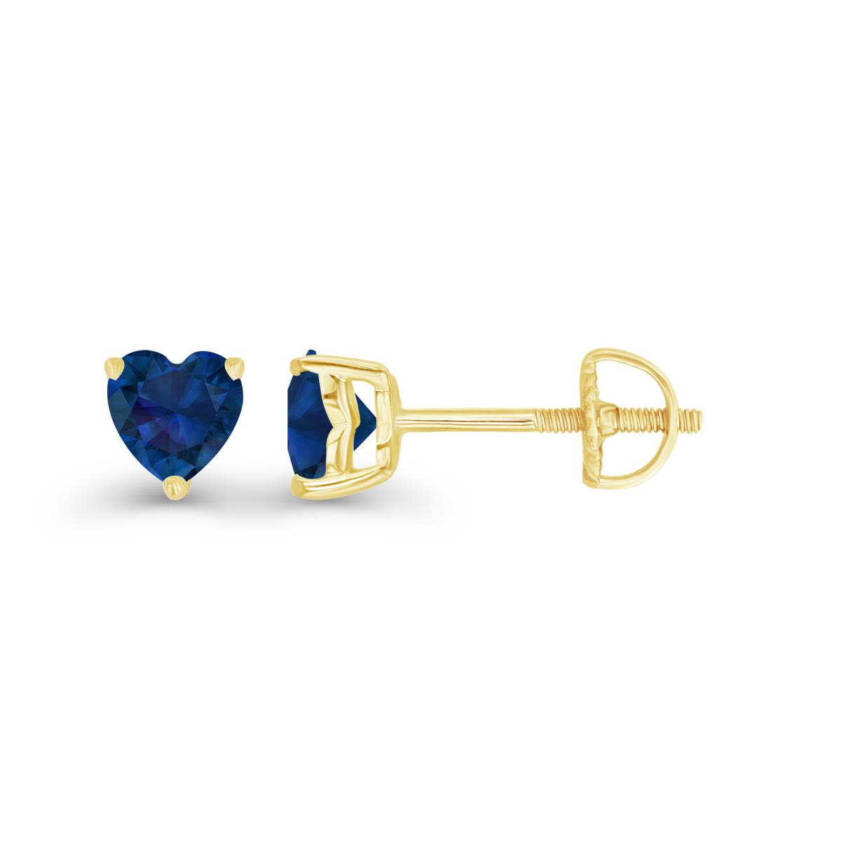 Sterling Silver Yellow 4mm Heart Created Blue Sapphire Screwback Stud Earring