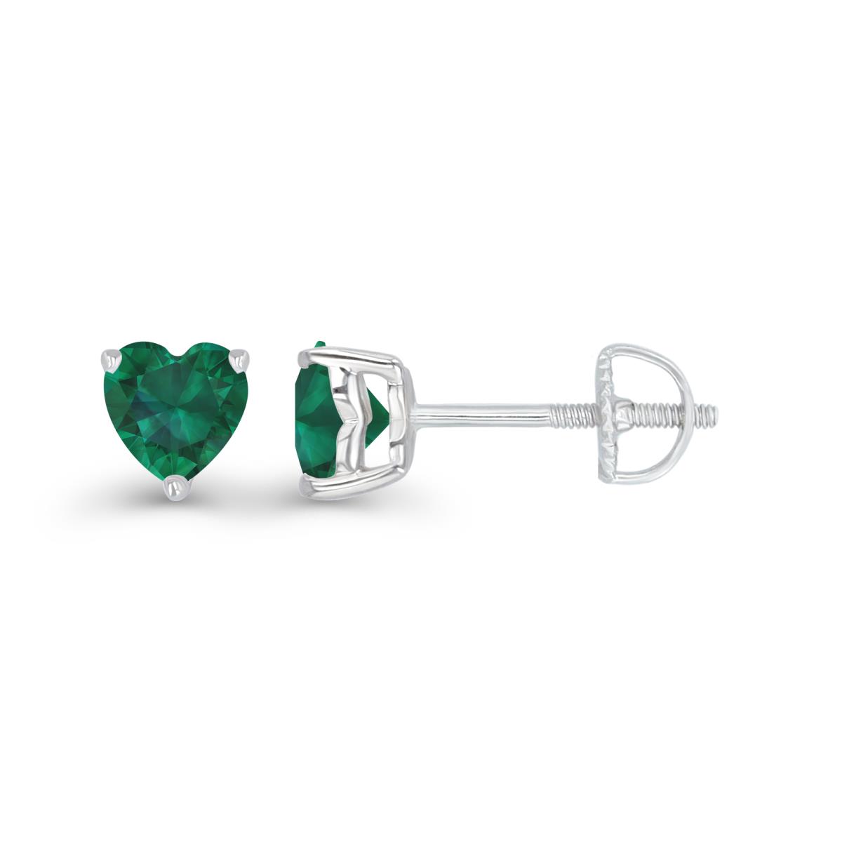 Sterling Silver Rhodium 5mm Heart Created Emerald Screwback Stud Earring