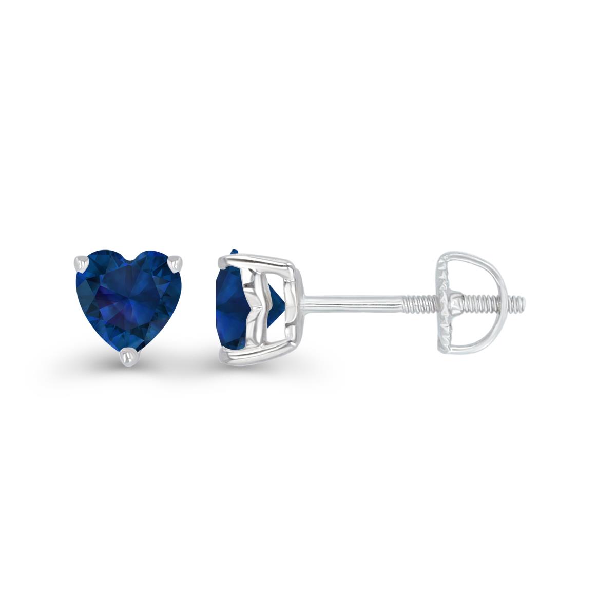 Sterling Silver Rhodium 5mm Heart Created Blue Sapphire Screwback Stud Earring