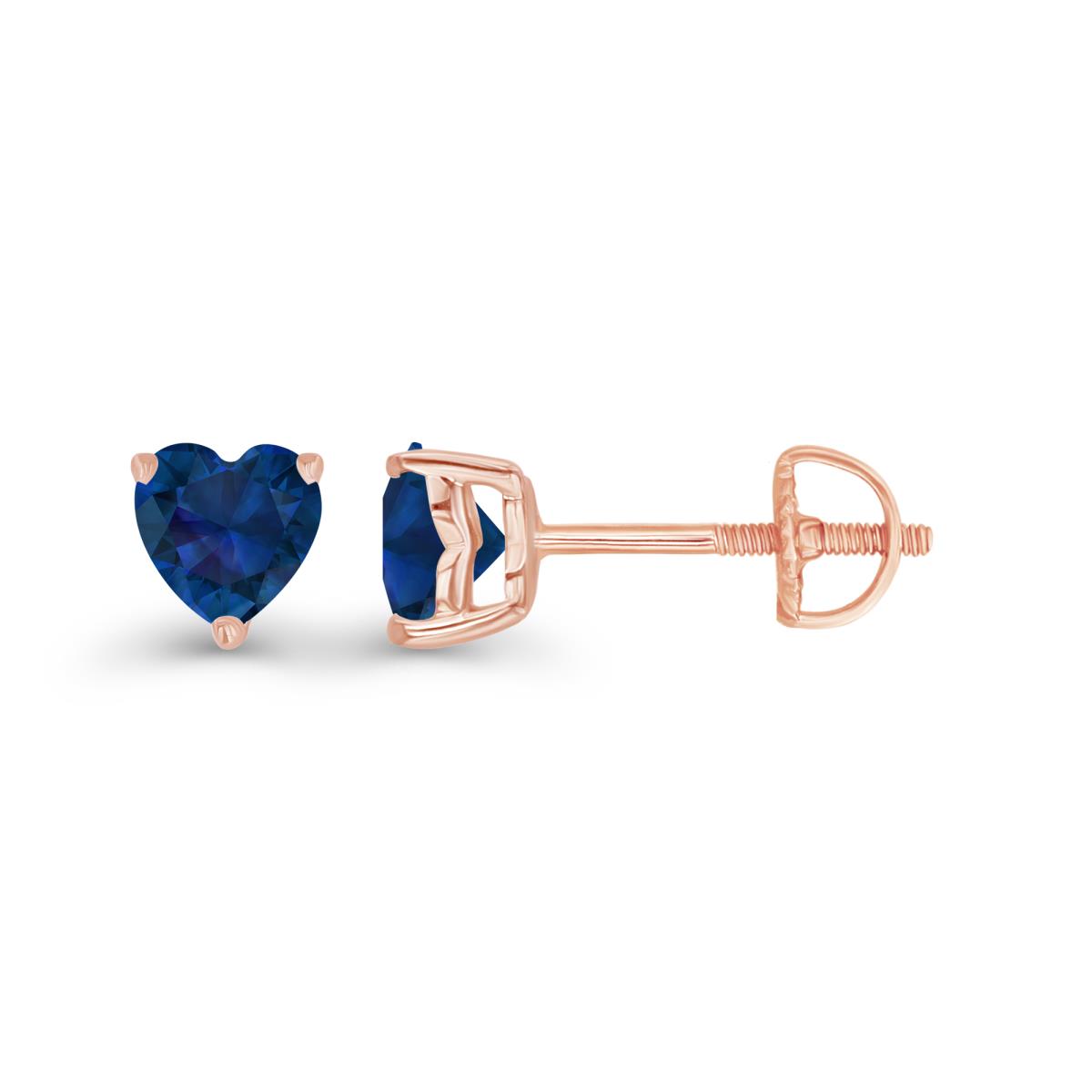 Sterling Silver Rose 5mm Heart Created Blue Sapphire Screwback Stud Earring