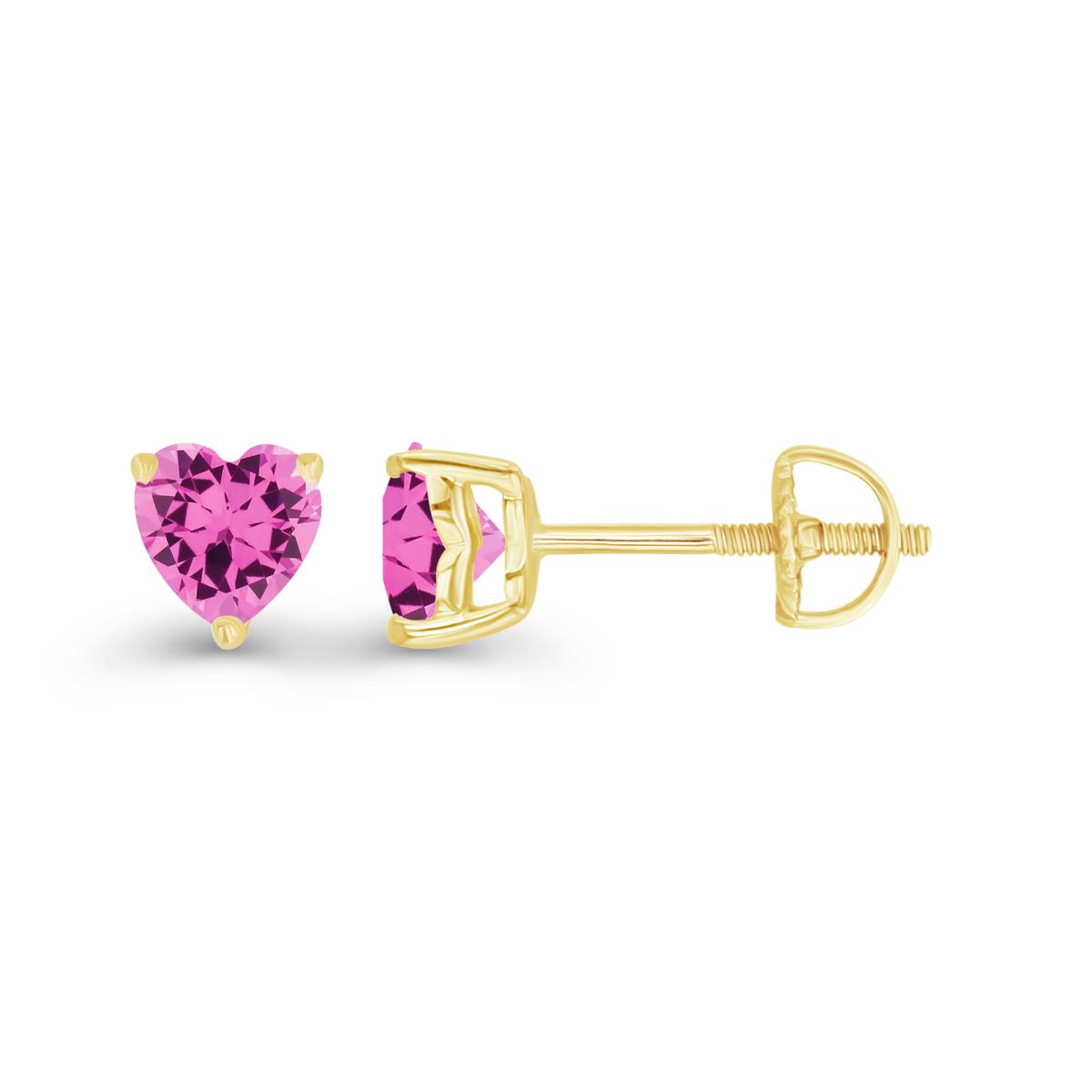 Sterling Silver Yellow 5mm Heart Created Pink Sapphire Screwback Stud Earring