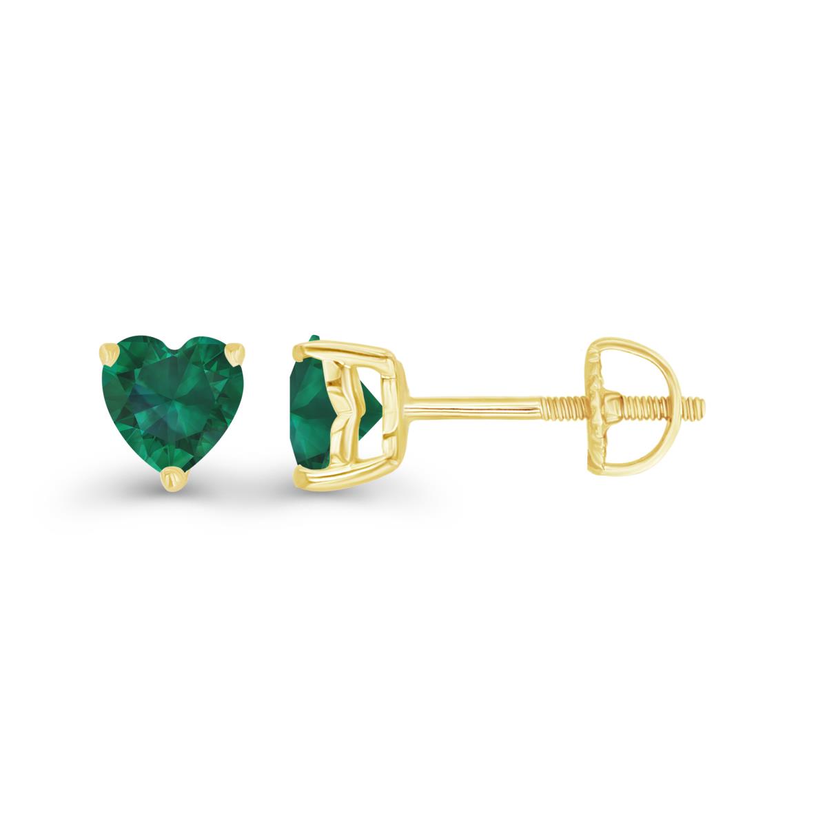 Sterling Silver Yellow 5mm Heart Created Emerald Screwback Stud Earring