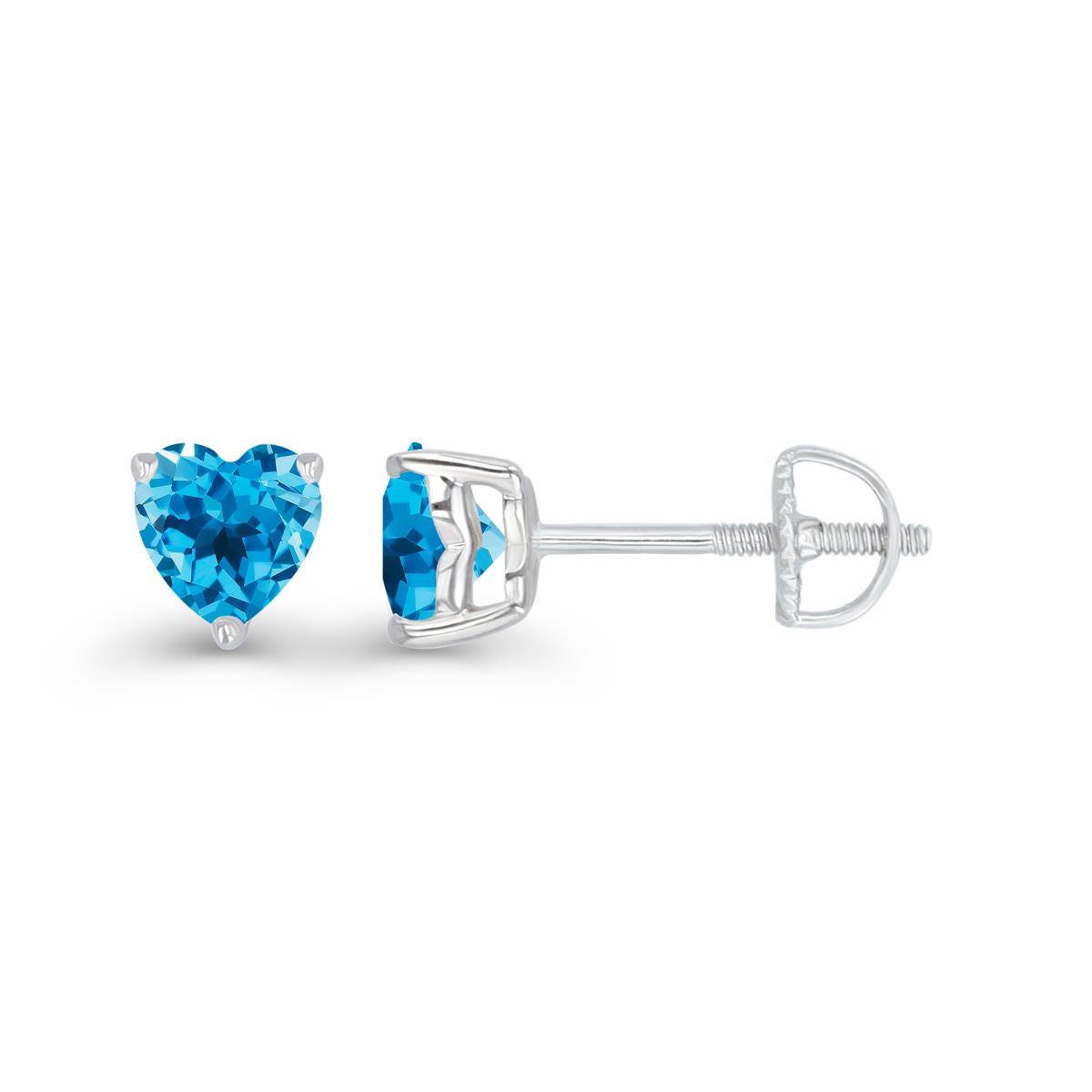 Sterling Silver Rhodium 5mm Heart Swiss Blue Topaz Screwback Stud Earring