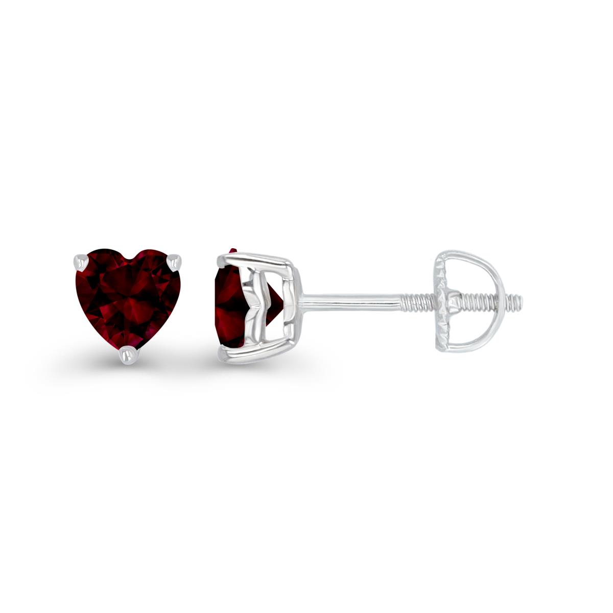 Sterling Silver Rhodium 5mm Heart Garnet Screwback Stud Earring