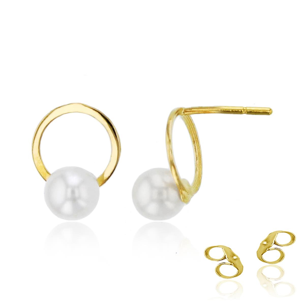 14K Yellow Gold 4mm Rnd Fresh Water Pearl Open Circle Studs with 4.5mm Clutch