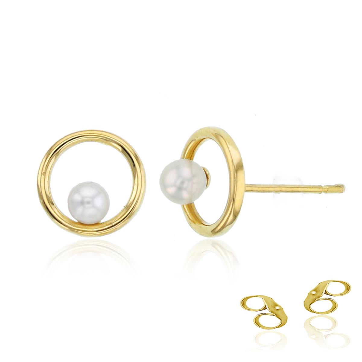 14K Yellow Gold 3mm Rnd Fresh Water Pearl on Open Circle Studs with 4.5mm Clutch