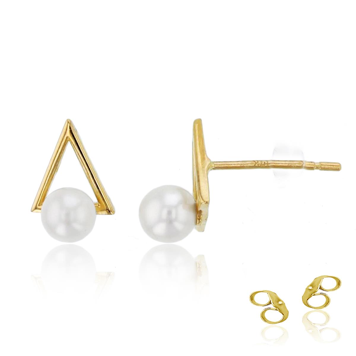 14K Yellow Gold 4mm Rnd Fresh Water Pearl Triangle Studs with 4.5mm Clutch