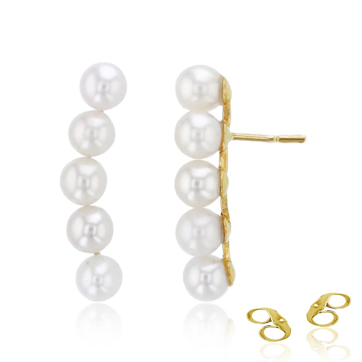 14K Yellow Gold 4mm Rnd Fresh Water Pearl Crawl Earrings with 4.5mm Clutch