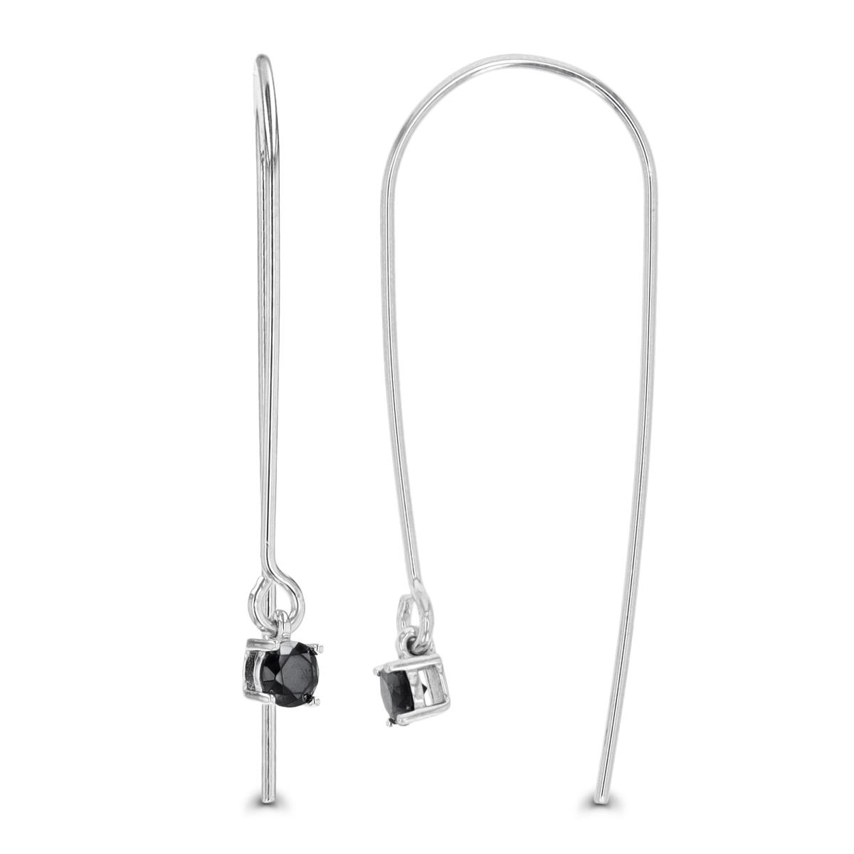 Sterling Silver Rhodium 40X4MM Black Spinel Fish Hook Solitaire Earring