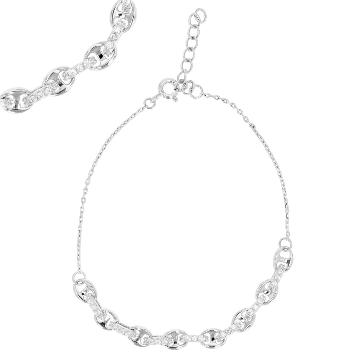 Sterling Silver Rhodium 3.5MM White CZ Link Fashion 7+1" Bracelet