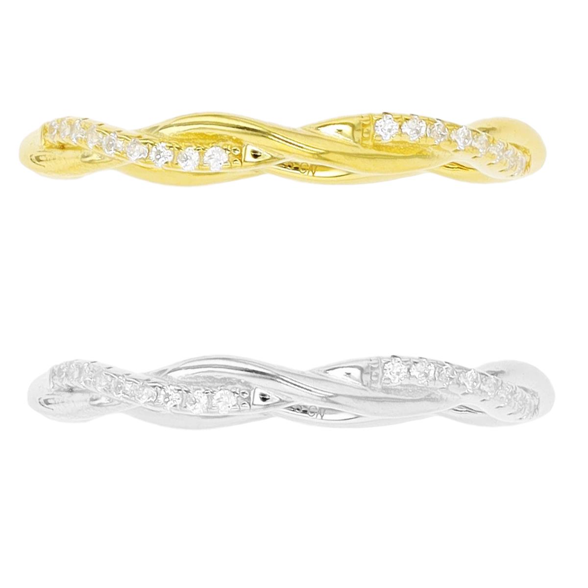 Sterling Silver Rhodium & Yellow 2mm Polished Twisted Set of 2 Rings