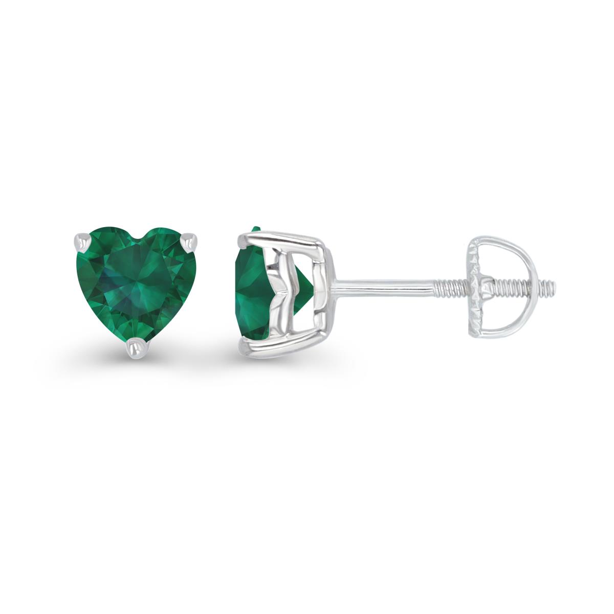 Sterling Silver Rhodium 6mm Heart Created Emerald Screwback Stud Earring