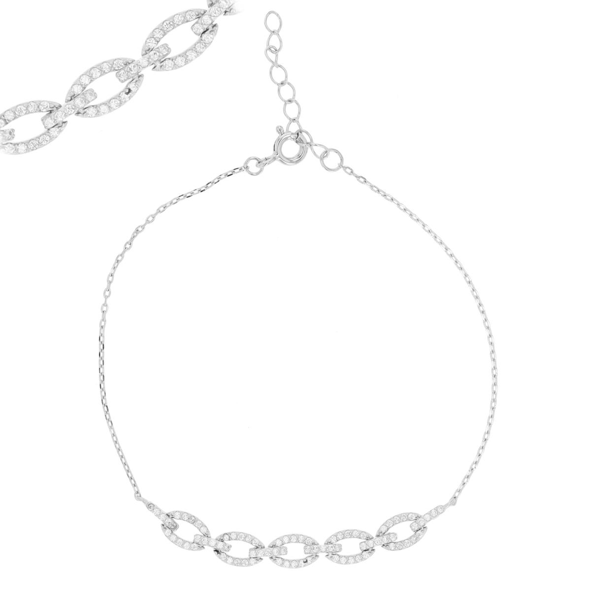 Sterling Silver Rhodium 5MM Link White CZ 7+1" Bracelet